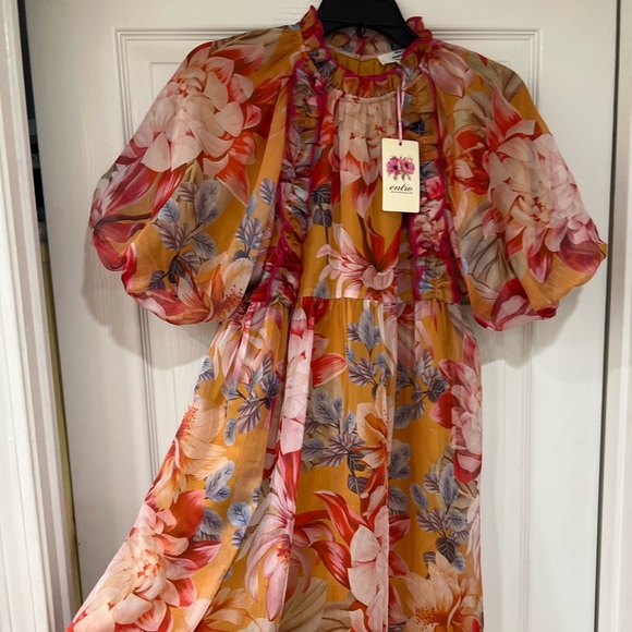 Sold NEW chiffon mock neck elegant floral puff sleeve dress - Picture 2 of 7